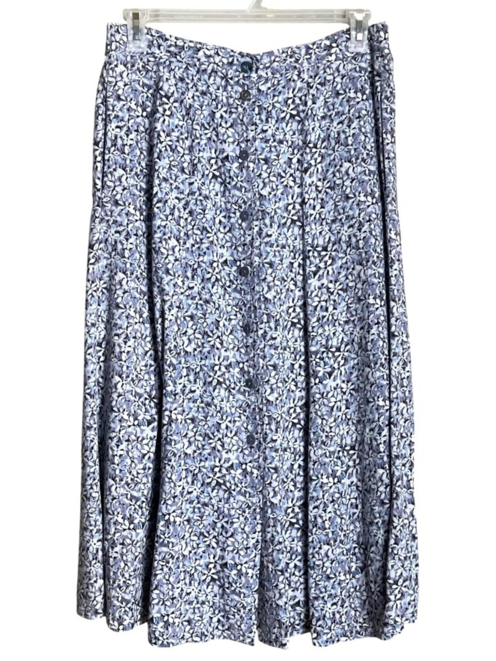Vtg Koret City Blues Floral Midi Skirt Button Pockets A-line Cottagecore Wom L